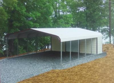 Regular style carport with 5' shop in back.